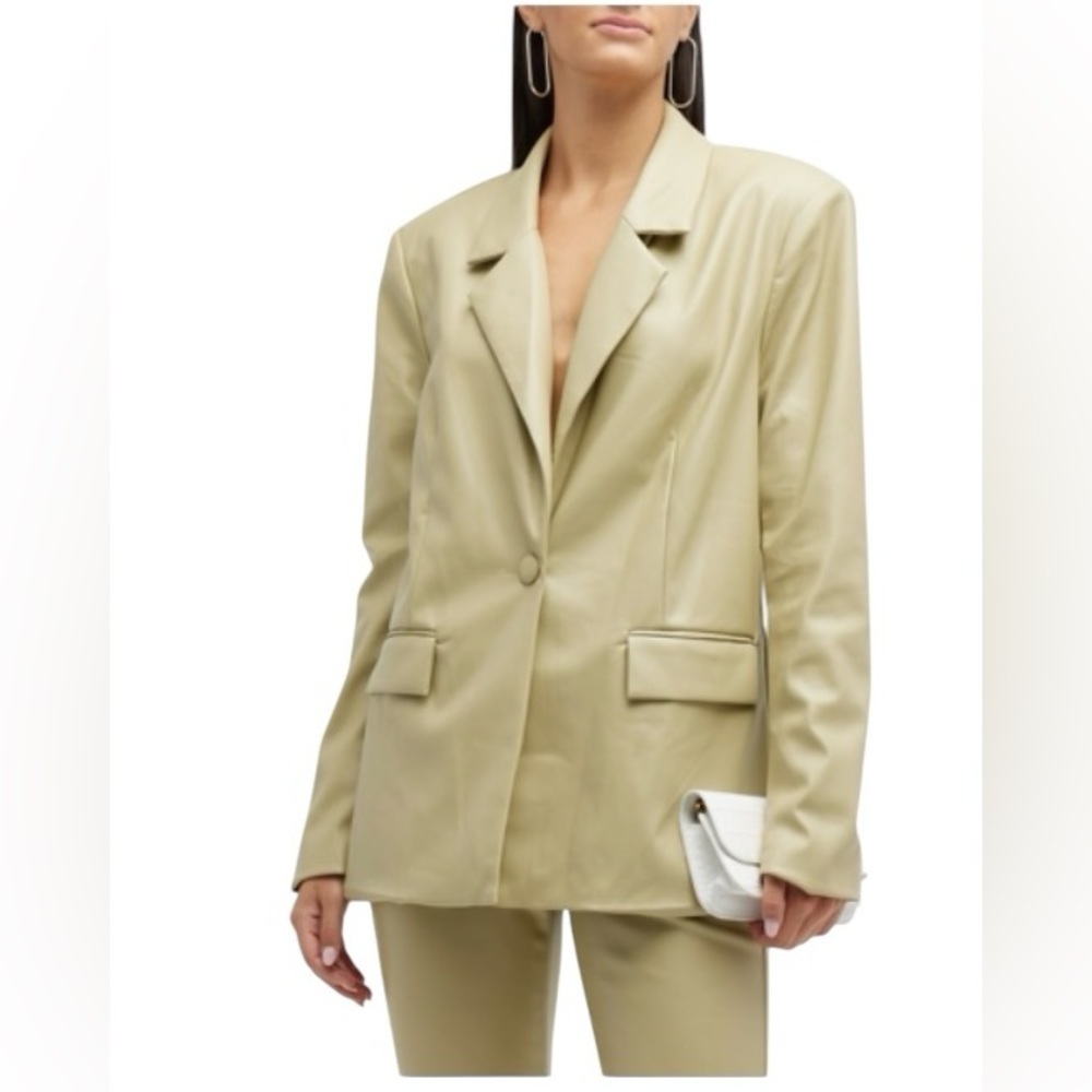 WEWOREWHAT Wedding Women’s Downtown Blazer Vegan Leather SZ M jacket Oat Beige